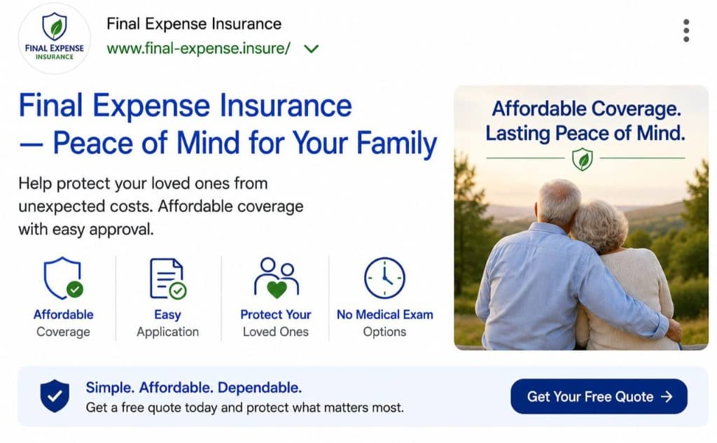 Live Google direct response creative for final expense insurance